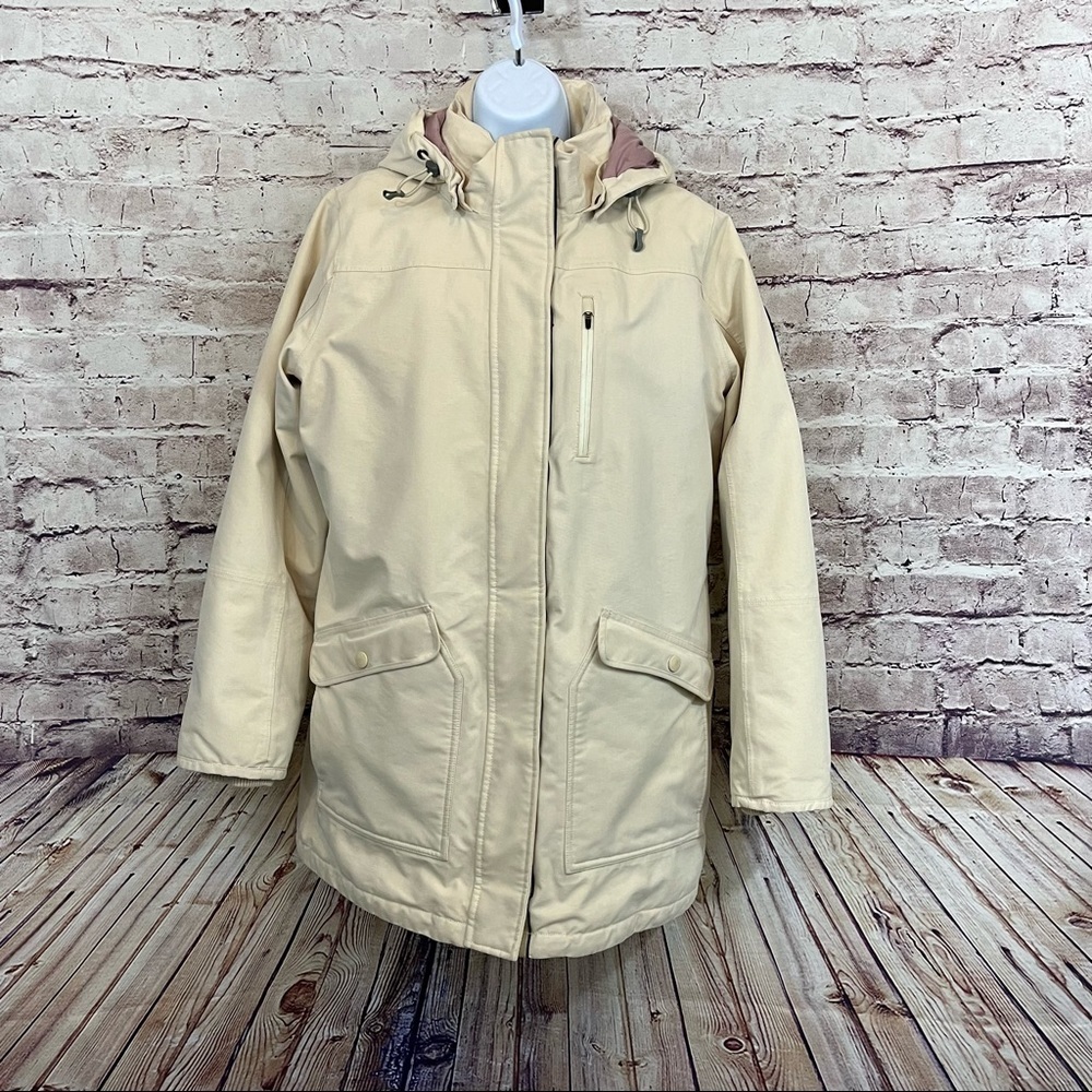 Lands’ End Cream Insulated Feather Down Zipper Snap Parka